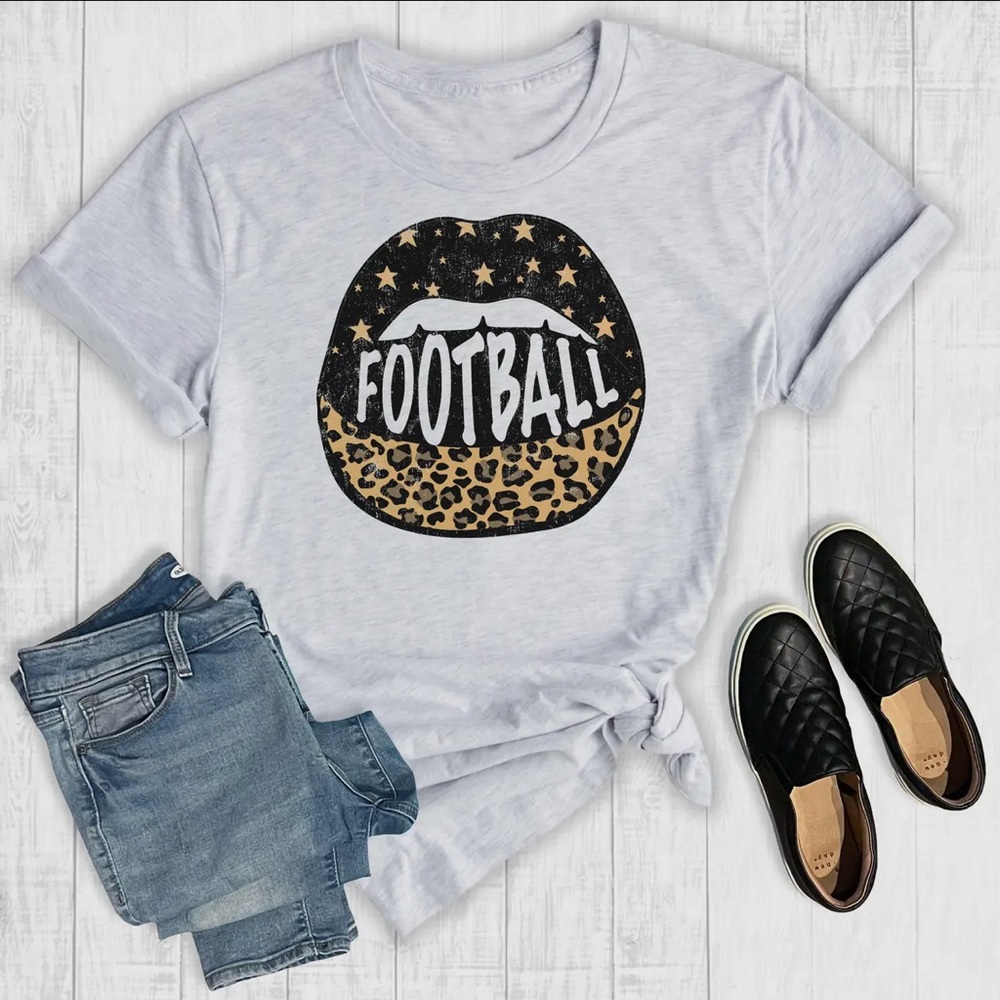 Women's Gray Faith Family Football Tee